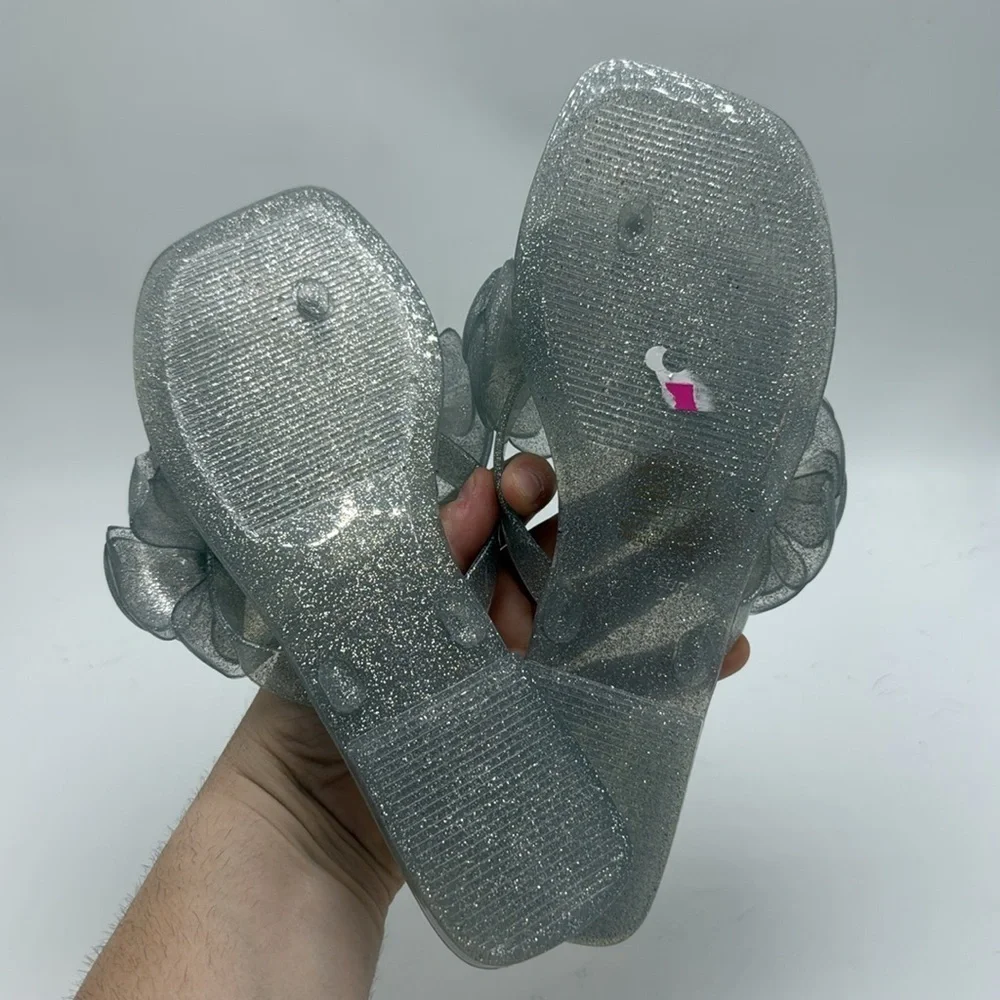 Jeffrey Campbell silver floral thing sandals size 7